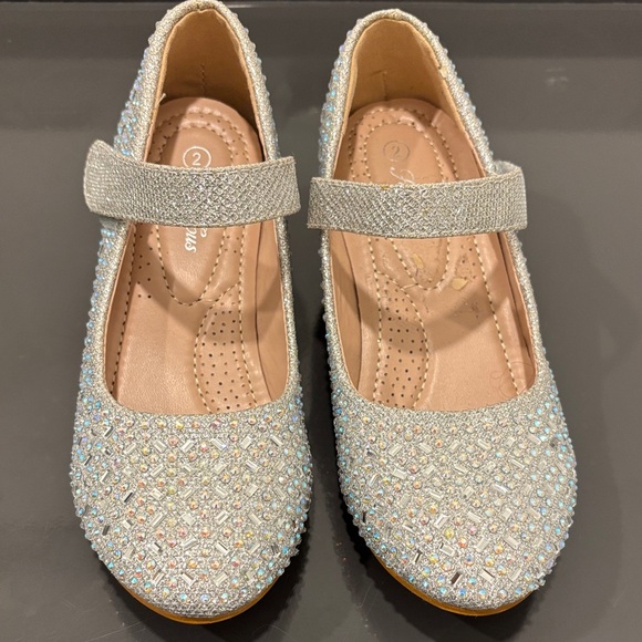 Fabulous Jemma-08K Rhinestone Sparkling Silver Kids Shoes Size 2 Little Girl - Picture 1 of 8